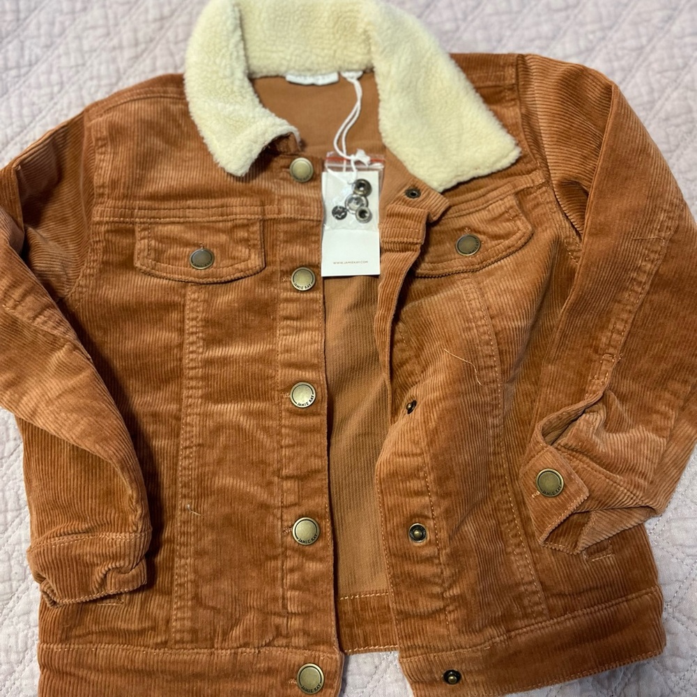 Brown Jean Jacket with Corduroy Fabric and Sherpa Collar